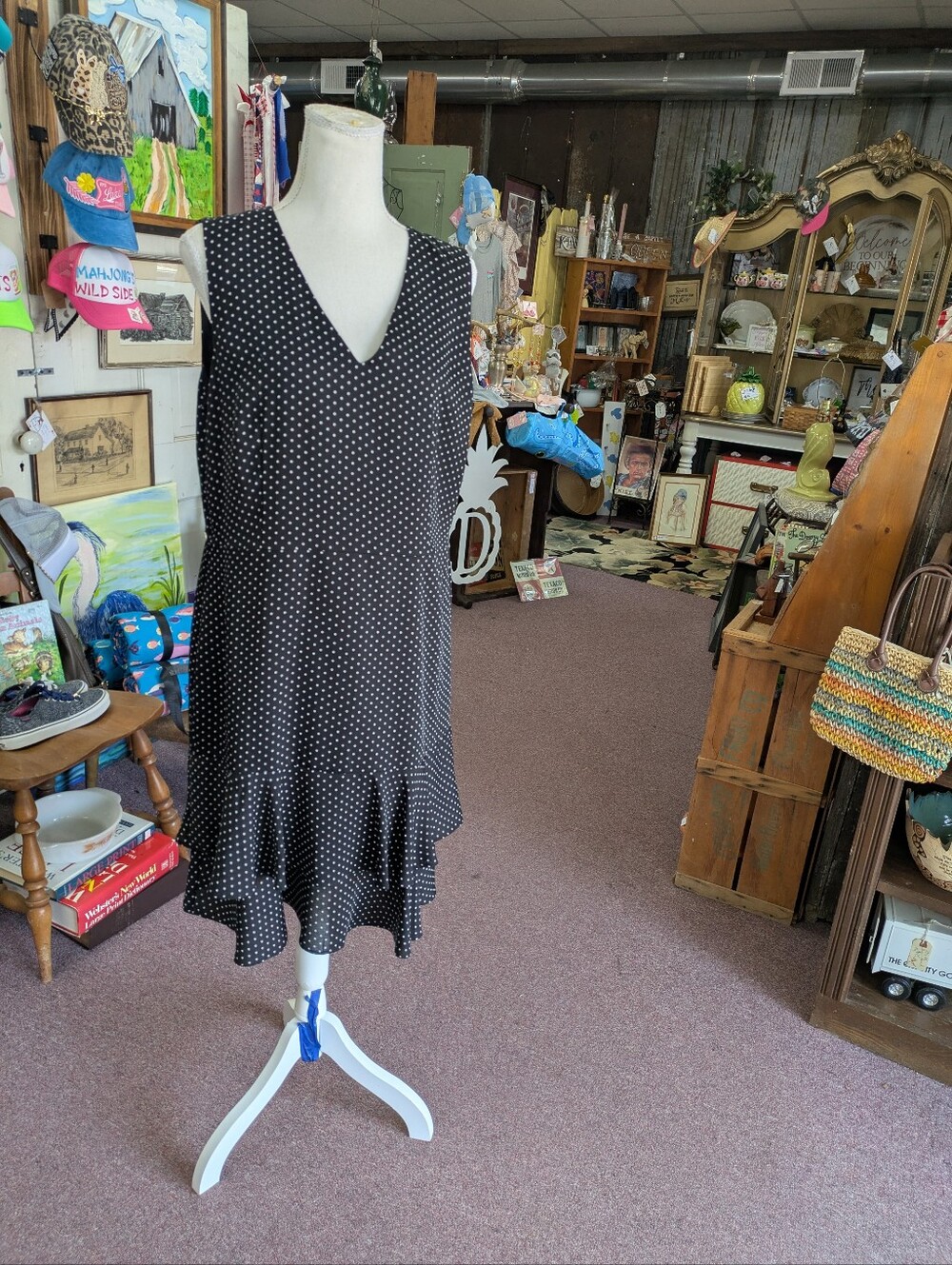 Ann Taylor Black Polka Dot V-Neck Sleeveless Dress